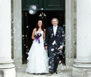 Bride and Groom leaving Brentwood Cathedral essex wedding